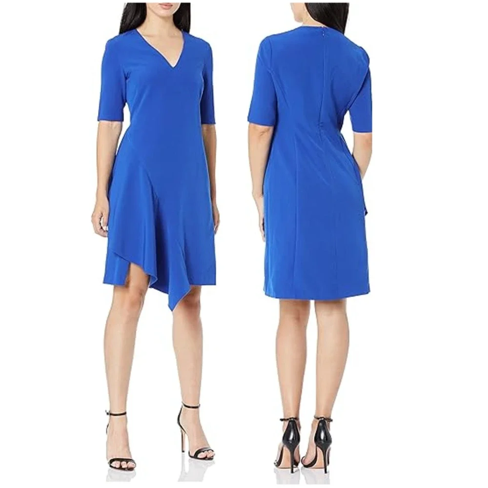 MAGGY LONDON ROYAL BLUE CASCADE SKIRT DRESS Size 2